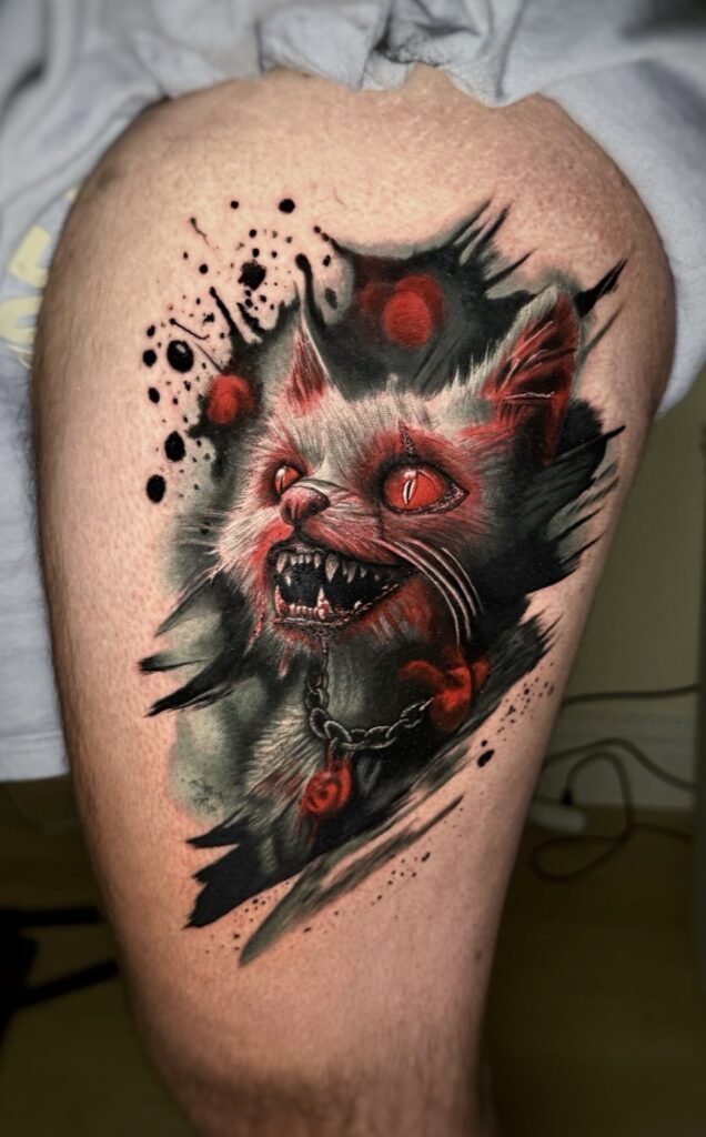 Illustrative color tattoo of a demonic cat